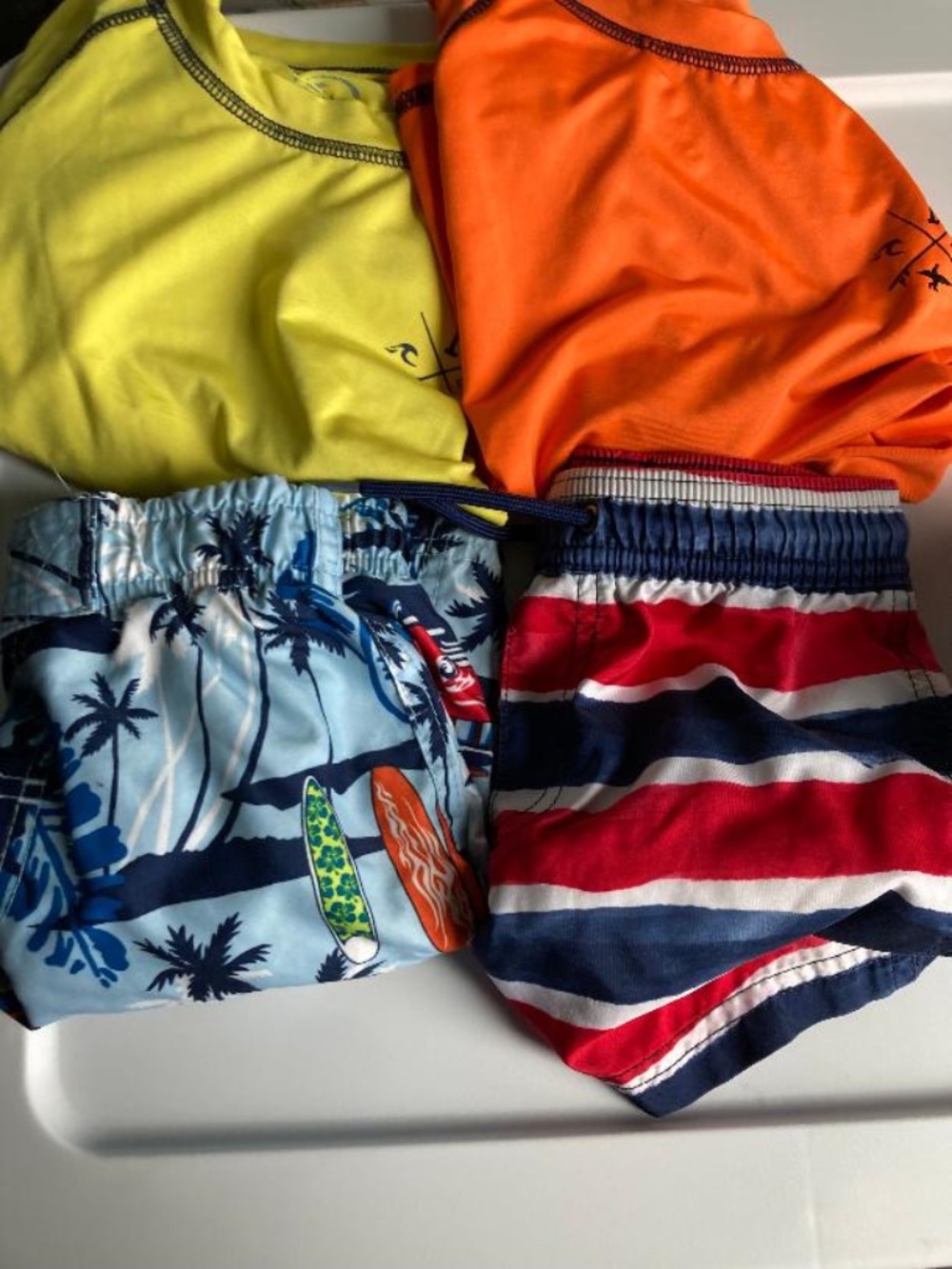 Toddler Swim trunks and long sleeve rashguards - Size 3T